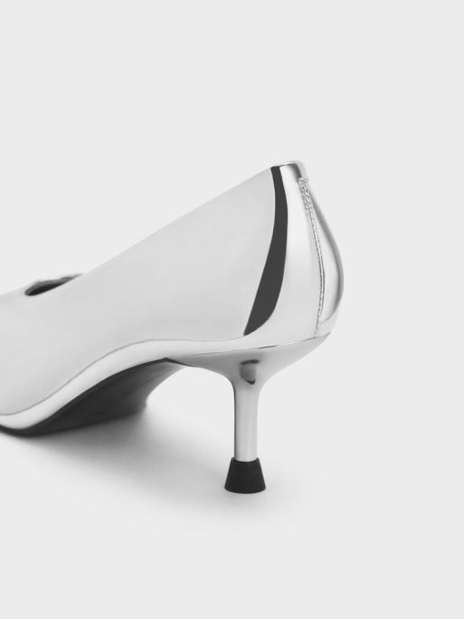 C&K Metallic Pointed-Toe Kitten-Heel Pumps - Silver - Image 3
