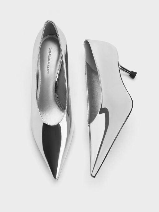 C&K Metallic Pointed-Toe Kitten-Heel Pumps - Silver - Image 5