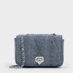 Arwen Denim Quilted Shoulder Bag - Denim Blue