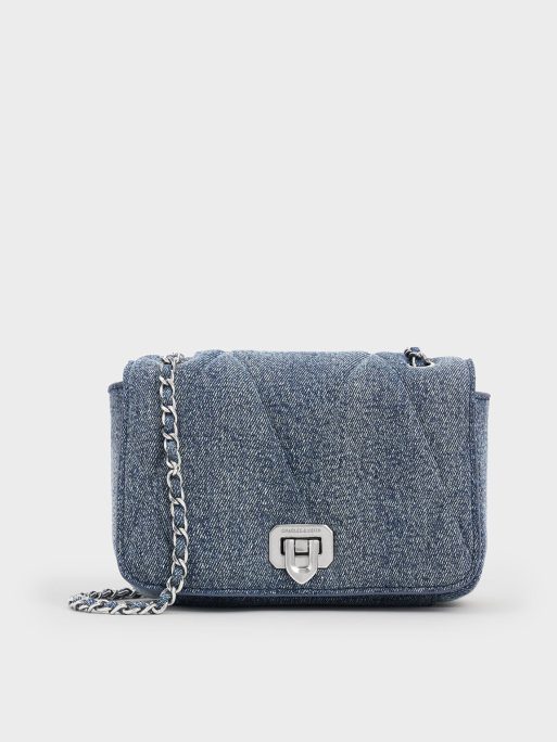 Arwen Denim Quilted Shoulder Bag - Denim Blue