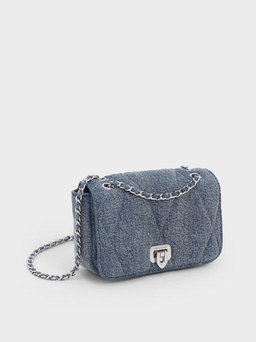 Arwen Denim Quilted Shoulder Bag - Denim Blue - Image 2