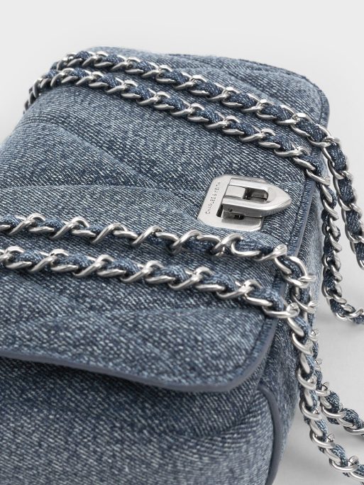 Arwen Denim Quilted Shoulder Bag - Denim Blue - Image 4