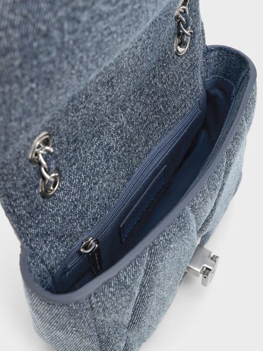 Arwen Denim Quilted Shoulder Bag - Denim Blue - Image 5