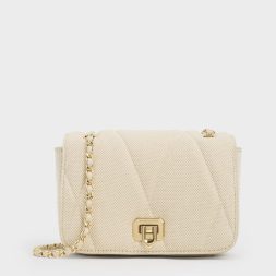 Arwen Canvas Quilted Shoulder Bag - Beige
