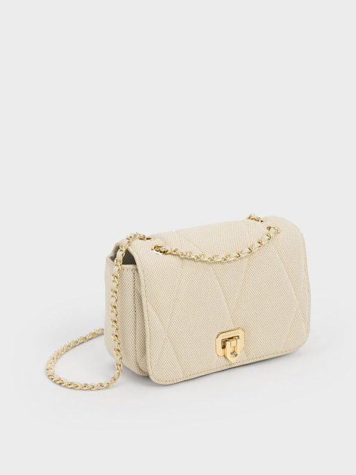 Arwen Canvas Quilted Shoulder Bag - Beige - Image 2