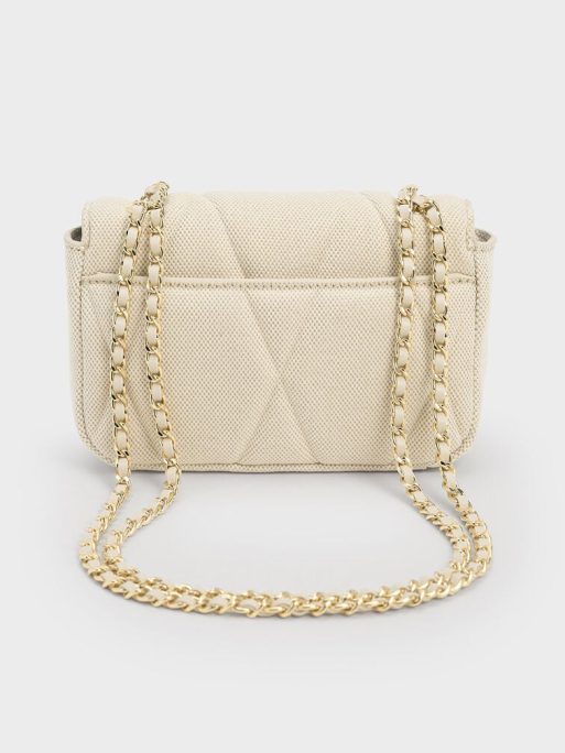 Arwen Canvas Quilted Shoulder Bag - Beige - Image 3
