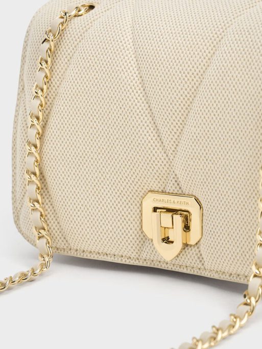 Arwen Canvas Quilted Shoulder Bag - Beige - Image 4