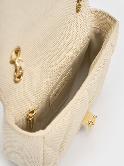 Arwen Canvas Quilted Shoulder Bag - Beige - Image 5