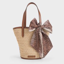 C&K Sianna Raffia Scarf-Print Tote Bag - Camel