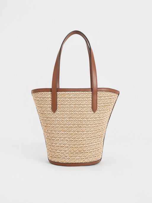 C&K Sianna Raffia Scarf-Print Tote Bag - Camel - Image 3