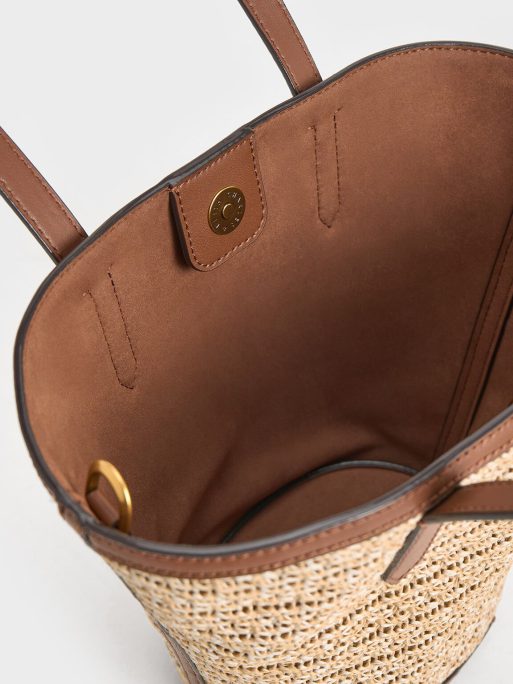 C&K Sianna Raffia Scarf-Print Tote Bag - Camel - Image 5