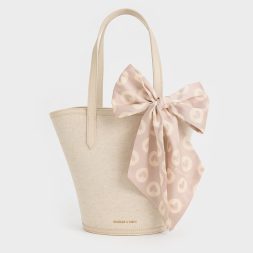 Charles & Keith Sianna Linen Scarf-Print Tote Bag - Beige