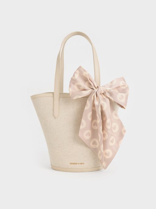 Charles & Keith Sianna Linen Scarf-Print Tote Bag - Beige
