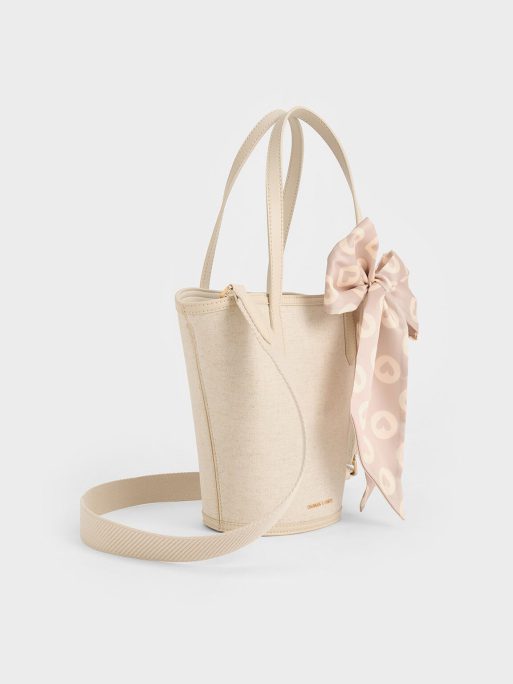 Charles & Keith Sianna Linen Scarf-Print Tote Bag - Beige - Image 2