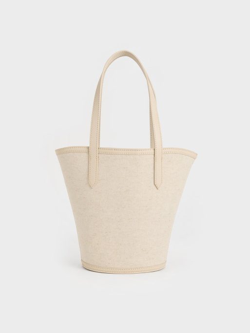 Charles & Keith Sianna Linen Scarf-Print Tote Bag - Beige - Image 3