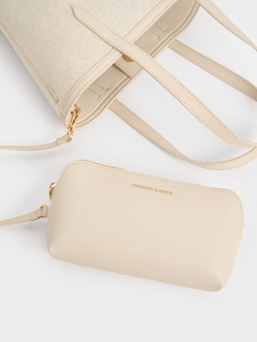 Charles & Keith Sianna Linen Scarf-Print Tote Bag - Beige - Image 4
