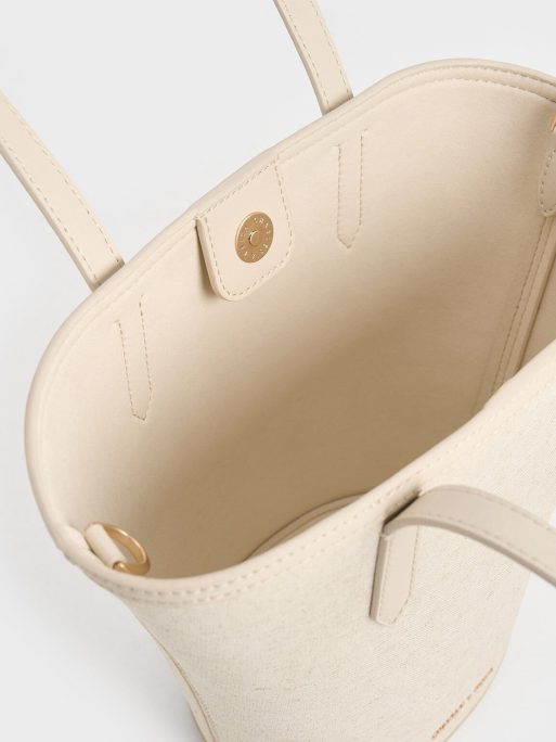 Charles & Keith Sianna Linen Scarf-Print Tote Bag - Beige - Image 5