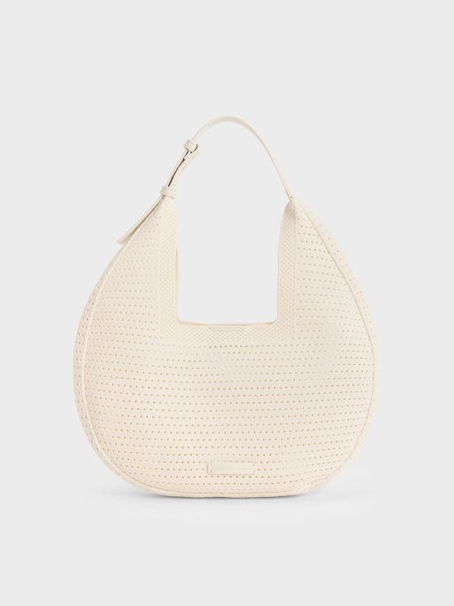 CHARLES & KEITH Ida Knitted Hobo Bag - Cream