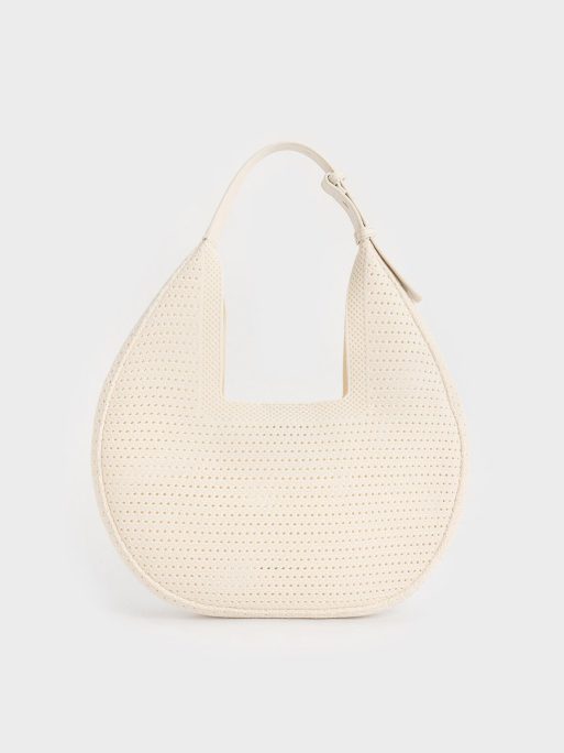 CHARLES & KEITH Ida Knitted Hobo Bag - Cream - Image 3