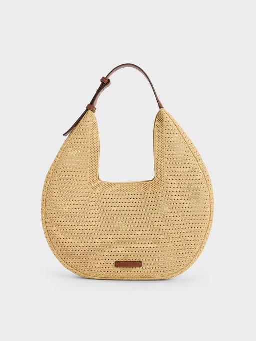 CHARLES & KEITH Ida Knitted Hobo Bag - Beige
