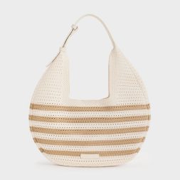 CHARLES & KEITH Ida Knitted Striped Hobo Bag - Sand