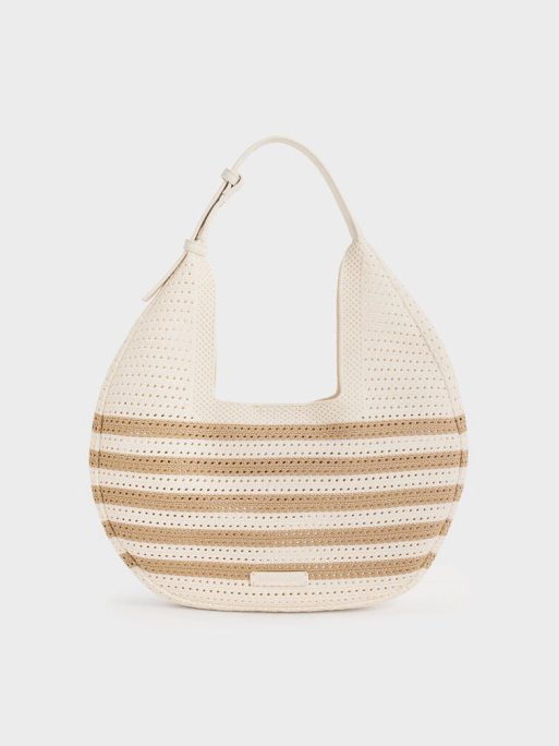 CHARLES & KEITH Ida Knitted Striped Hobo Bag - Sand