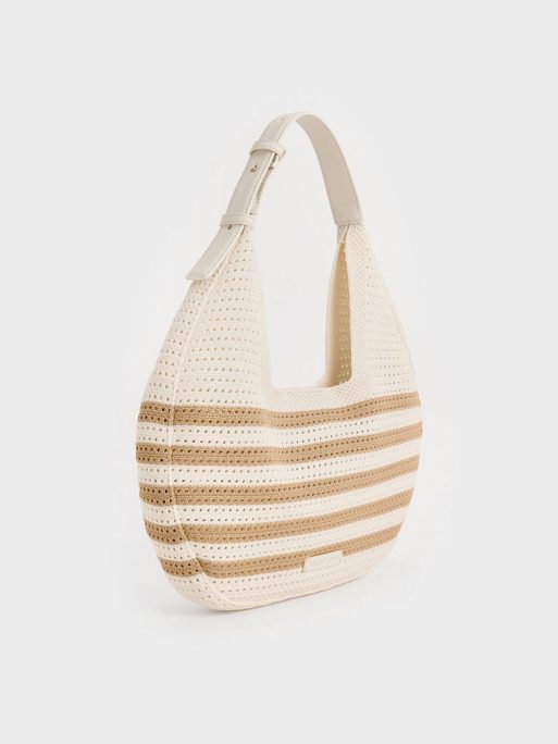 CHARLES & KEITH Ida Knitted Striped Hobo Bag - Sand - Image 2