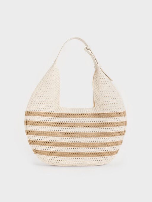 CHARLES & KEITH Ida Knitted Striped Hobo Bag - Sand - Image 3