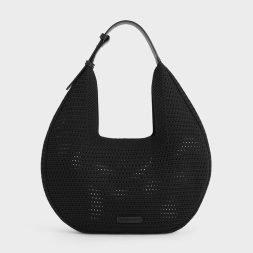 CHARLES & KEITH Ida Knitted Hobo Bag - Black