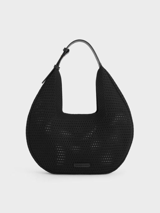 CHARLES & KEITH Ida Knitted Hobo Bag - Black
