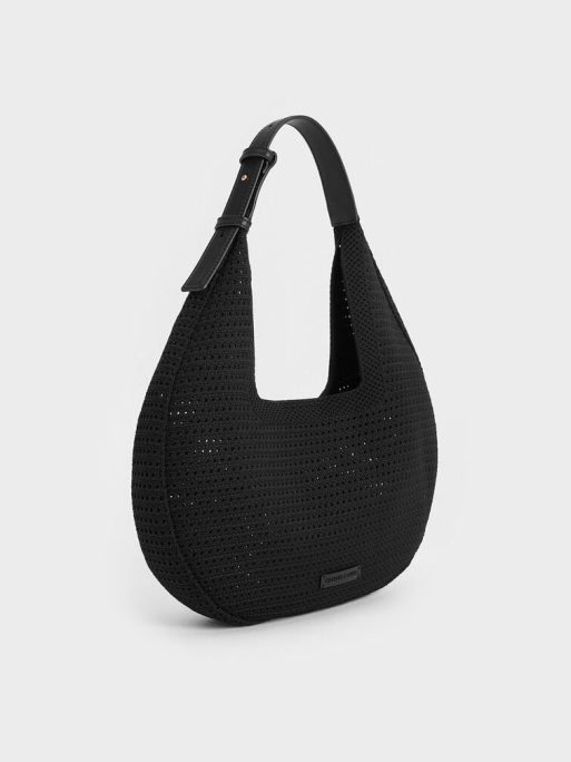 CHARLES & KEITH Ida Knitted Hobo Bag - Black - Image 2