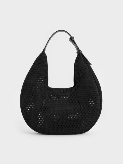CHARLES & KEITH Ida Knitted Hobo Bag - Black - Image 3
