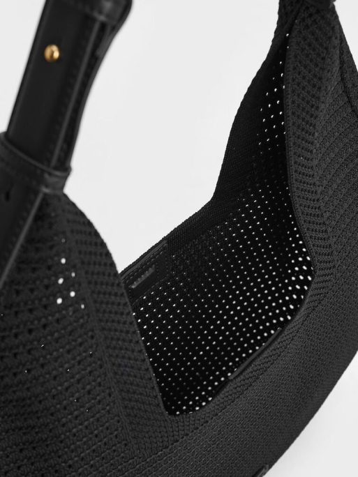 CHARLES & KEITH Ida Knitted Hobo Bag - Black - Image 5