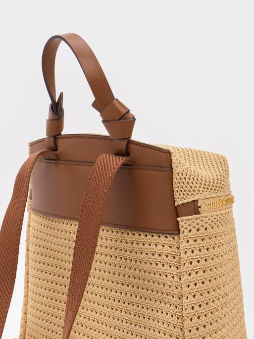 CHARLES & KEITH Ida Knitted Backpack - Beige - Image 4