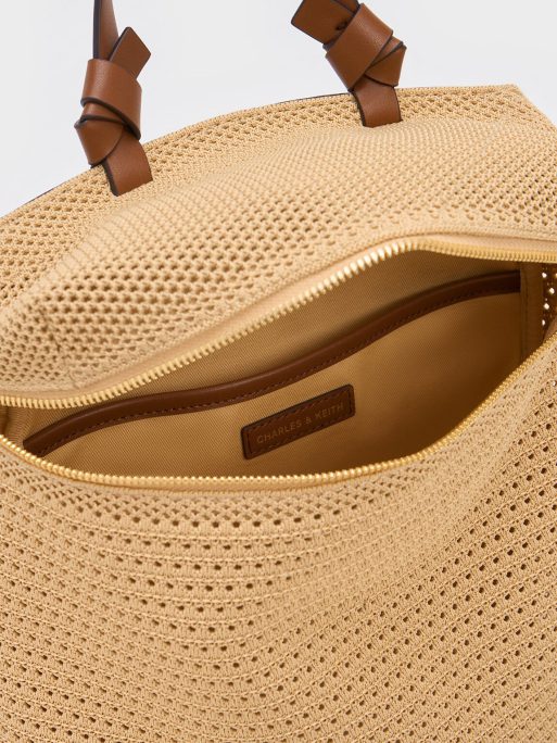 CHARLES & KEITH Ida Knitted Backpack - Beige - Image 5