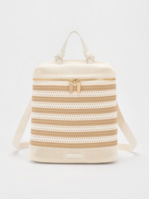 CHARLES & KEITH Ida Knitted Striped Backpack - Sand
