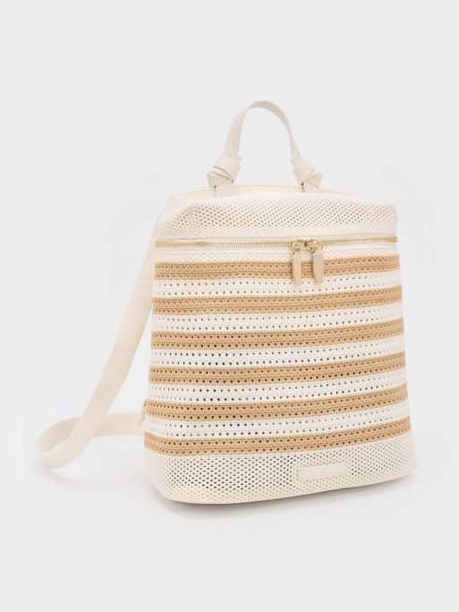 CHARLES & KEITH Ida Knitted Striped Backpack - Sand - Image 2