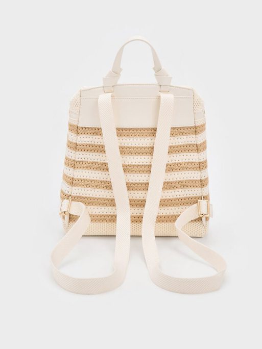 CHARLES & KEITH Ida Knitted Striped Backpack - Sand - Image 3