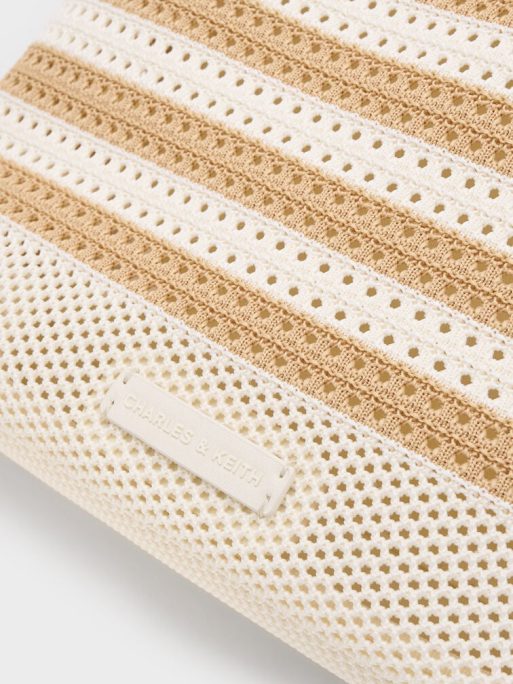 CHARLES & KEITH Ida Knitted Striped Backpack - Sand - Image 4