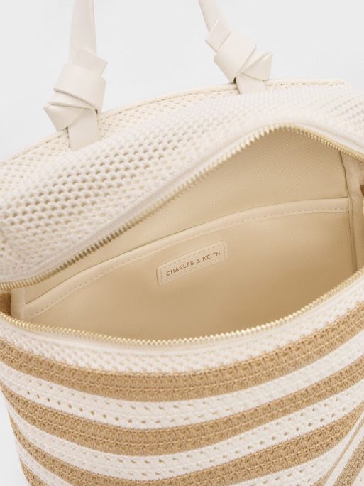 CHARLES & KEITH Ida Knitted Striped Backpack - Sand - Image 5