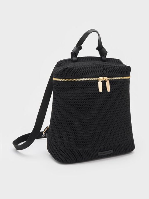 CHARLES & KEITH Ida Knitted Backpack - Black - Image 2