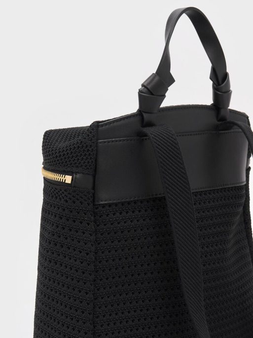 CHARLES & KEITH Ida Knitted Backpack - Black - Image 4