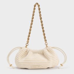 CHARLES & KEITH Ida Knitted Chain-Handle Clutch - Cream