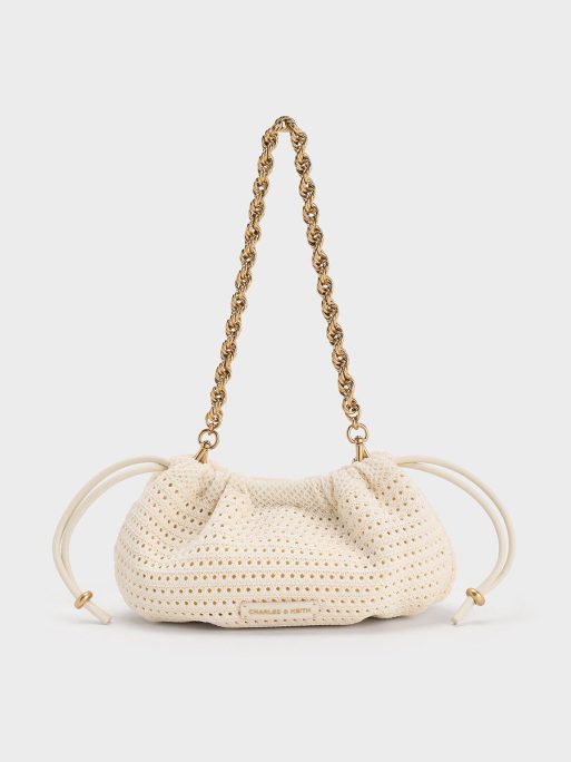 CHARLES & KEITH Ida Knitted Chain-Handle Clutch - Cream