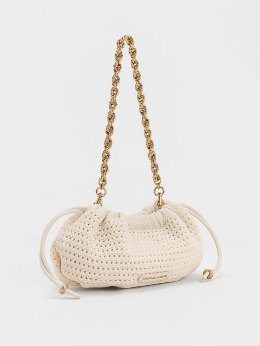 CHARLES & KEITH Ida Knitted Chain-Handle Clutch - Cream - Image 2