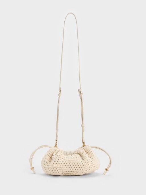 CHARLES & KEITH Ida Knitted Chain-Handle Clutch - Cream - Image 3