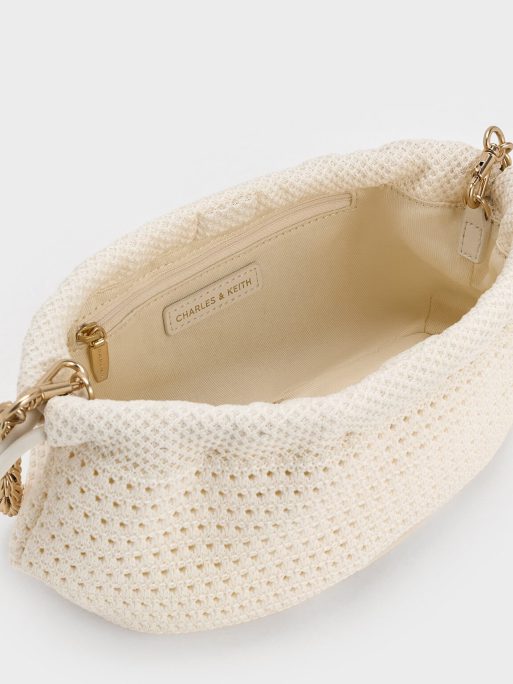 CHARLES & KEITH Ida Knitted Chain-Handle Clutch - Cream - Image 5