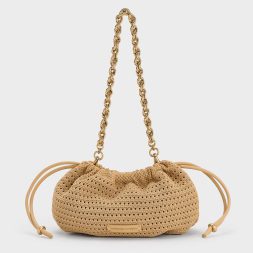 CHARLES & KEITH Ida Knitted Chain-Handle Clutch - Beige