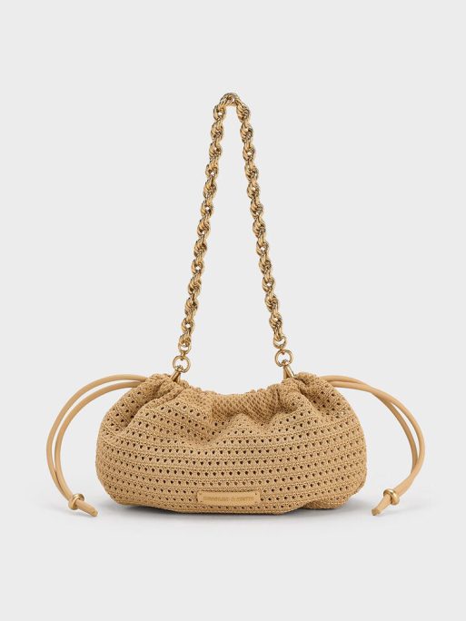 CHARLES & KEITH Ida Knitted Chain-Handle Clutch - Beige
