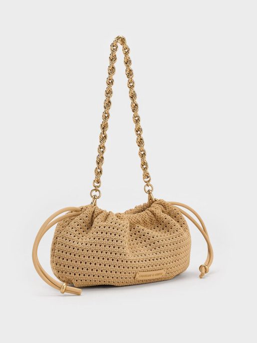 CHARLES & KEITH Ida Knitted Chain-Handle Clutch - Beige - Image 2
